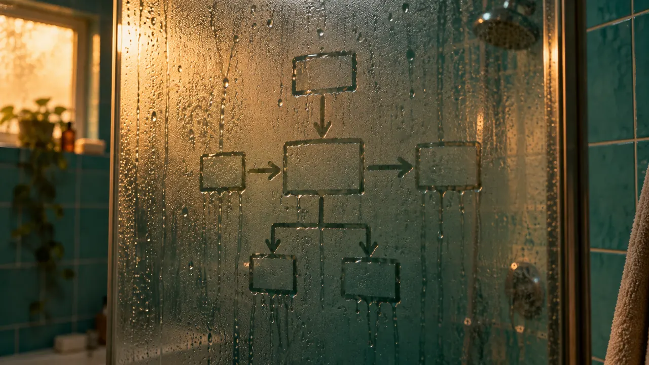A software engineer capturing an architecture idea while moving through everyday life