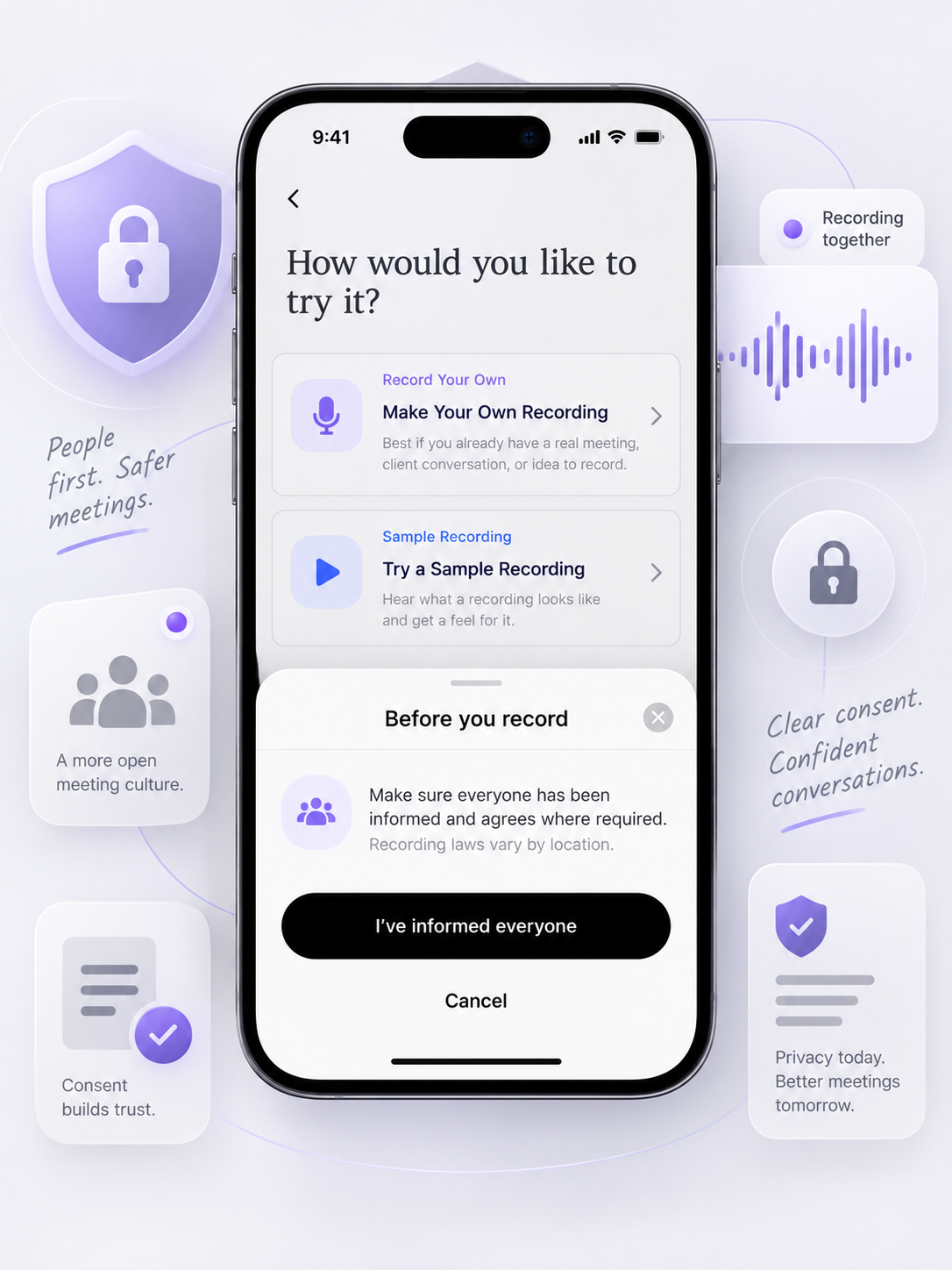 CoHear recording consent screen
