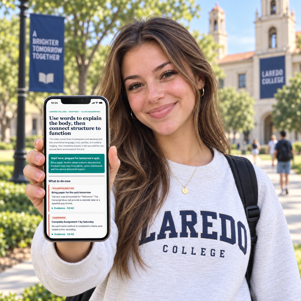 Student holding a CoHear learning plan on campus